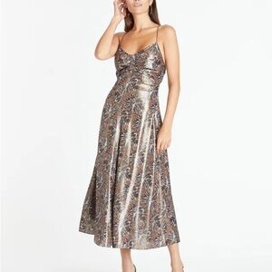 Tanya Taylor Meredith Metallic Silk-Blend Midi-Dress